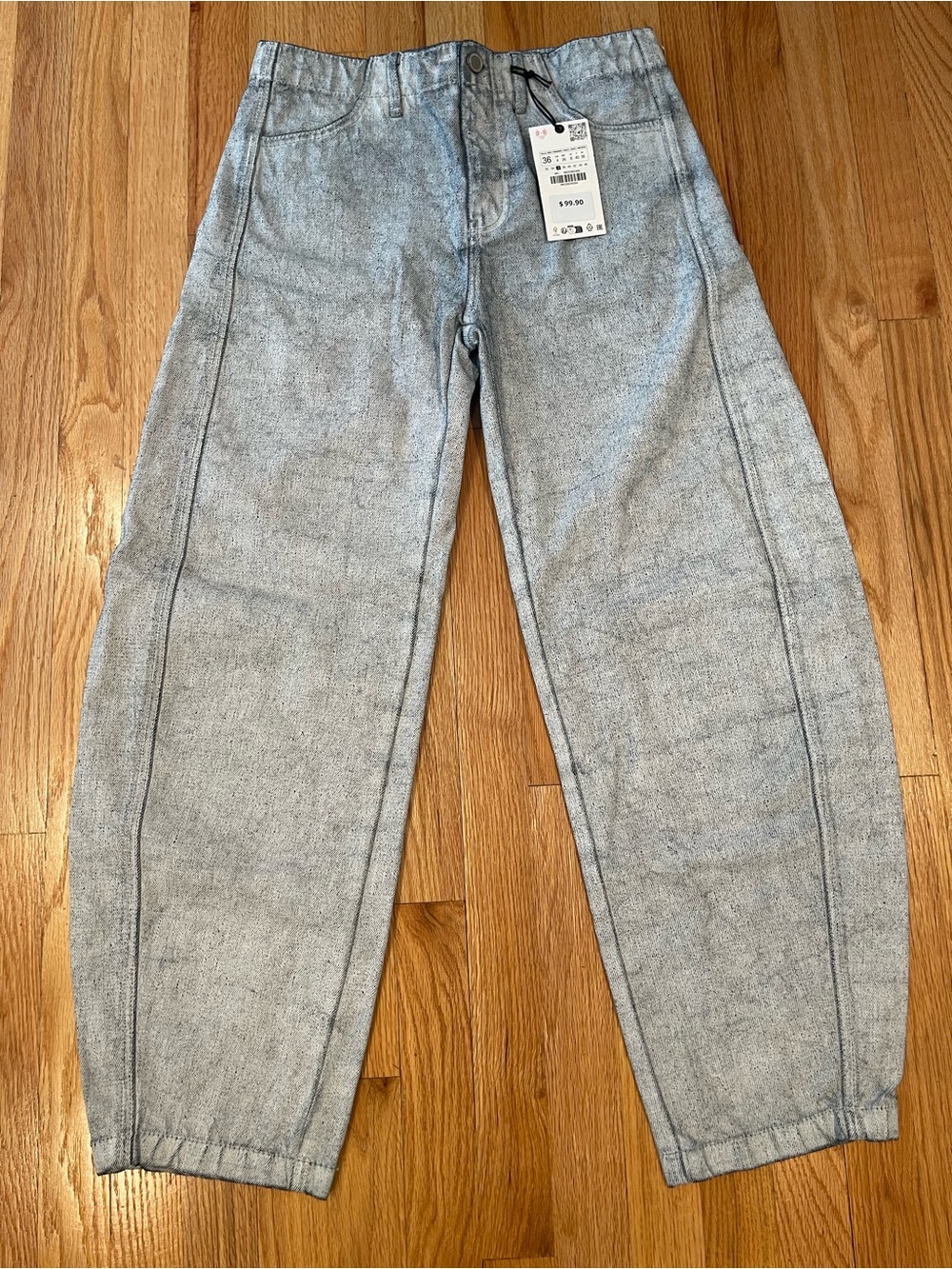 Zara Acid Wash Barrel Light Blue Jeans Size 4 Very Cool